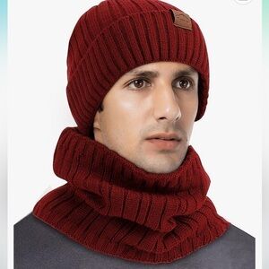 New Winter Beanie Hat Scarf: Warm Fleece Lined Knit Skull Cap Neck Warmer Set